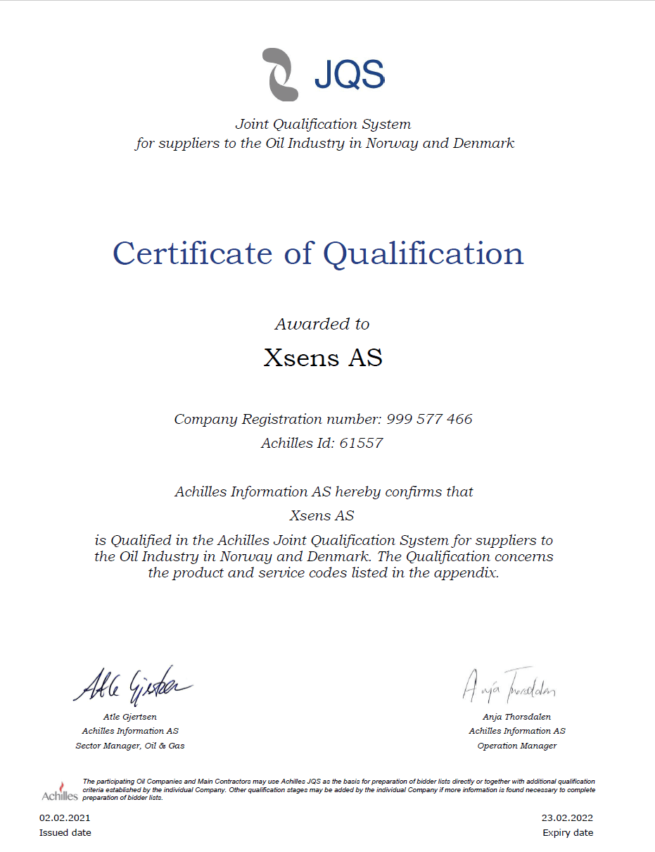 XSENS Flow Solutions - ISO, ATEX, IECex Certificates